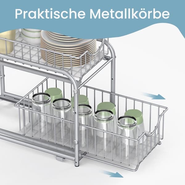 Rootz Kitchen Organizer Shelf - Kitchen Rack - Order System - Hållbart stål - 21x36.5x33.7 cm Stor korg - Silverfinish