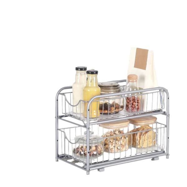 Rootz Kitchen Organizer Shelf - Kitchen Rack - Order System - Hållbart stål - 21x36.5x33.7 cm Stor korg - Silverfinish