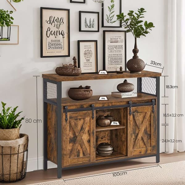 Rootz skænk køkkenskab - opbevaringsskab - træspanel - stål - vintage stil - 100 x 33 x 80 cm