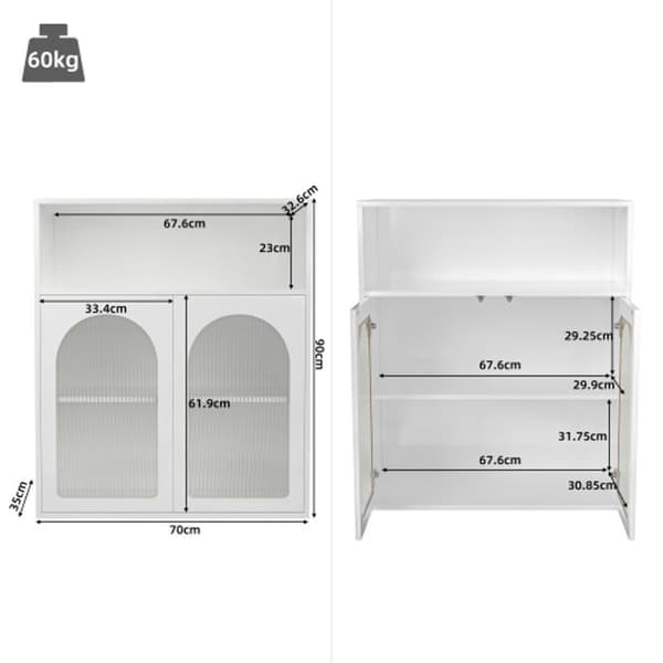 Buffé, förvaringsmöbel med glasdörrar och LED-belysning, vit, 70 x 35 x 90 cm