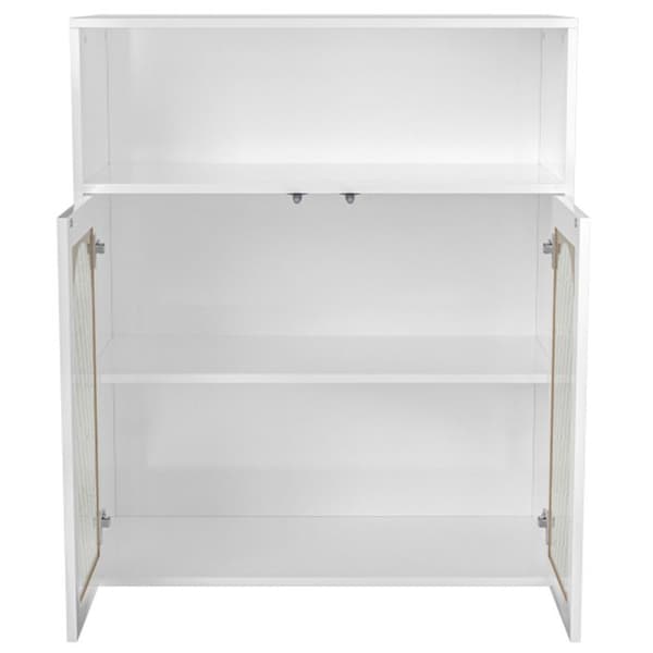 Buffé, förvaringsmöbel med glasdörrar och LED-belysning, vit, 70 x 35 x 90 cm