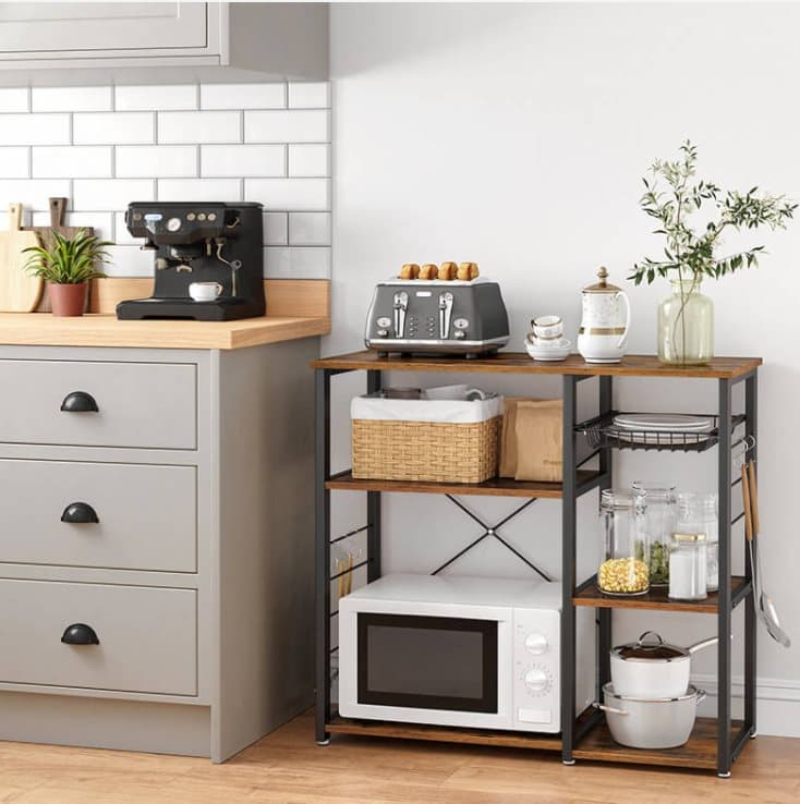 Segenn's Kitchen Cabinet Industrial - Köksvagn - Köksskåp - Köksskåp Organizer - Krokar och hyllor - Mikrovågsugn - Vintage - 90 x 40 x 84 cm
