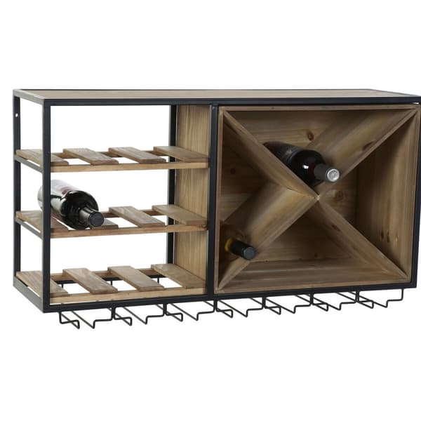Flaskereol DKD Home Decor 80 x 24 x 44 cm Gran Natur Sort Metal Brun Træ MDF