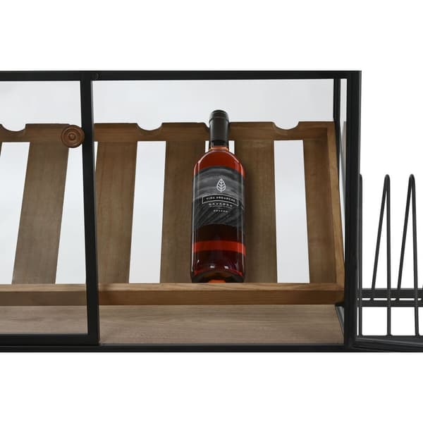 Flaskställ Home ESPRIT Svart Naturell Trä Metall Glas 102 x 32 x 60 cm