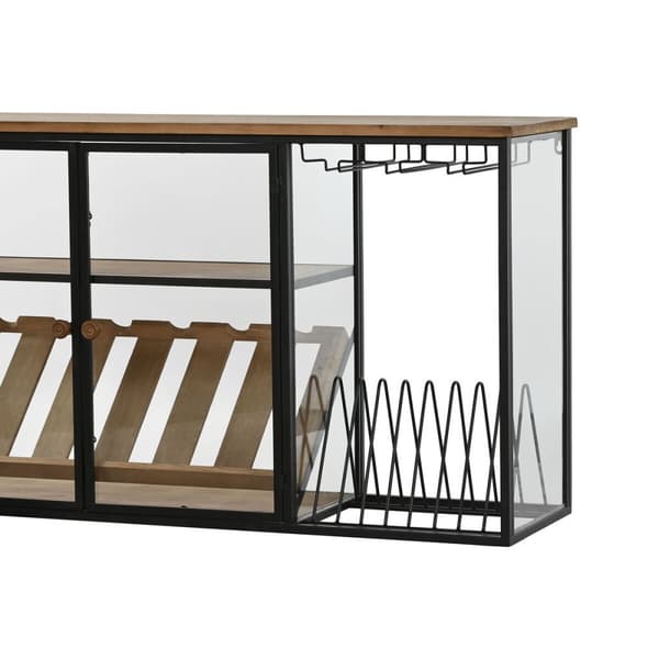 Flaskställ Home ESPRIT Svart Naturell Trä Metall Glas 102 x 32 x 60 cm