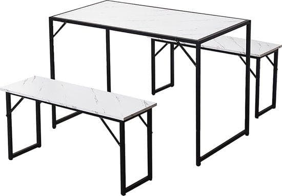 Matbord - köksbord set - 109 x 60 x 74.5cm - med 2 bänkar vardera 89 x 30 x 45cm - spånskiva och rostfritt stål - för kök, vardagsrum, matsal, industr
