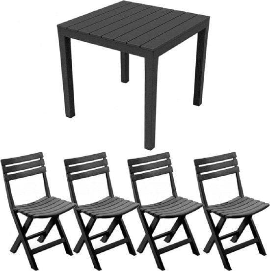 5-delad bistro set-balkong set-garden möbler set-terrace bord-garden bord med 4 stolar-plast-svart