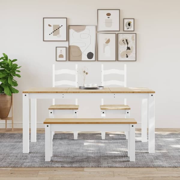 spisebordsbænk Panama 105x30x45 cm massivt fyrretræ hvid