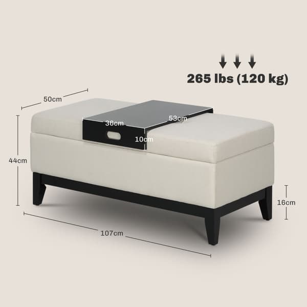 Rootz Stilfuld bænk - Polstrede siddepladser - Opbevaring osmannisk - Høj belastningskapacitet - 107 cm x 50 cm x 44 cm