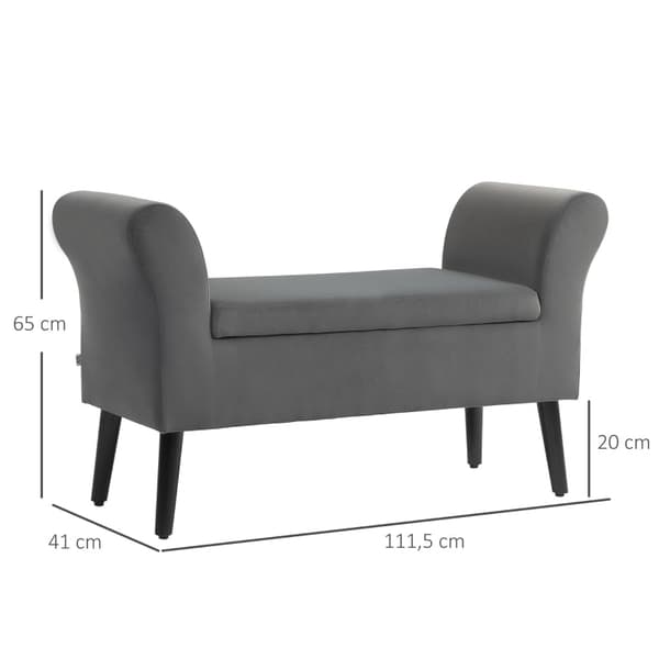 Rootz stoppad förvaringsbänk - Elegant sittplats - Tyg i sammetslook - Andningskomfort - 111,5 cm x 41 cm x 65 cm - Mörkgrå