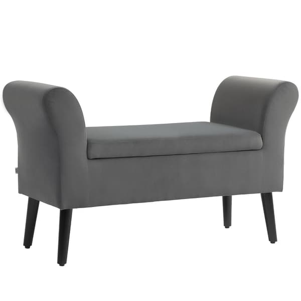 Rootz stoppad förvaringsbänk - Elegant sittplats - Tyg i sammetslook - Andningskomfort - 111,5 cm x 41 cm x 65 cm - Mörkgrå