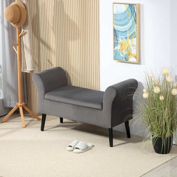 Rootz stoppad förvaringsbänk - Elegant sittplats - Tyg i sammetslook - Andningskomfort - 111,5 cm x 41 cm x 65 cm - Mörkgrå