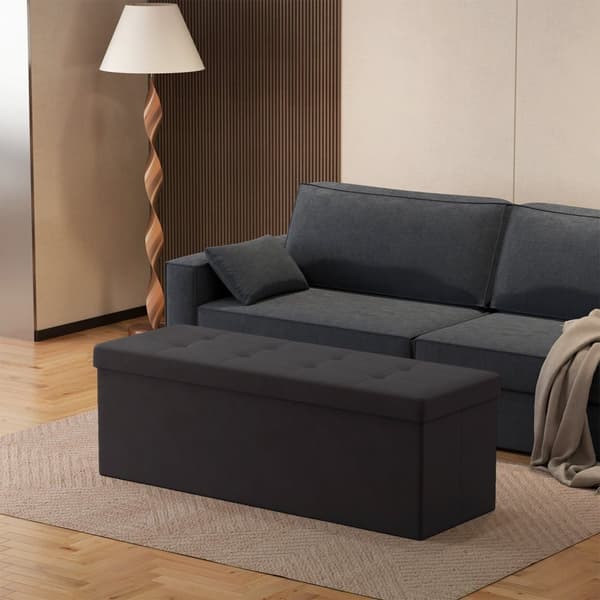 Jakkara, jossa säilytystila - Velvet Bench 38x110x38 cm - taitettava istuinlaatikko - tummanharmaa