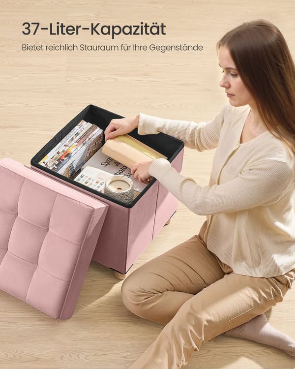 Storage Bench - 38x38x40 cm - jalkatuool 37L - vaaleanpunainen