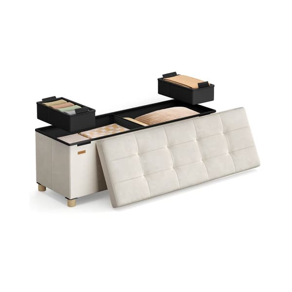 Lagringsbänk med lock - 110x38x40 cm - fotbank 112L - beige