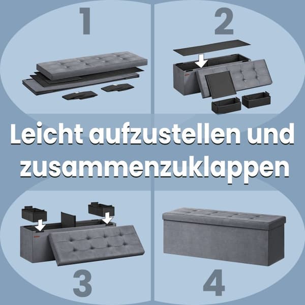 Avföring med förvaringsutrymme - Velvet Bench 38x110x38 cm - Folding Seat Box - Dark Grey