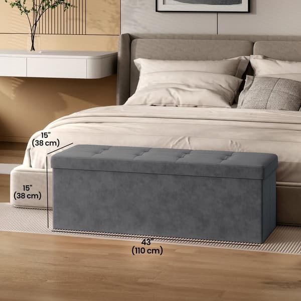 Avföring med förvaringsutrymme - Velvet Bench 38x110x38 cm - Folding Seat Box - Dark Grey