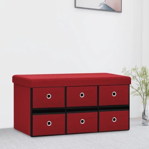 Hopfällbar förvaringsbänk vinröd 76x38x38 cm konstlinne