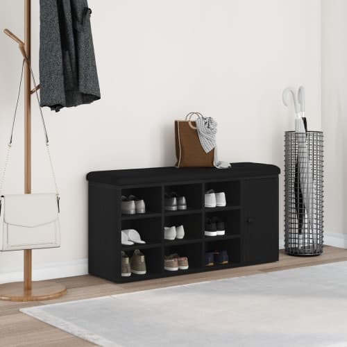 Förvaringsbänk Svart Ek 100x30x48 cm Konstruerat Trä