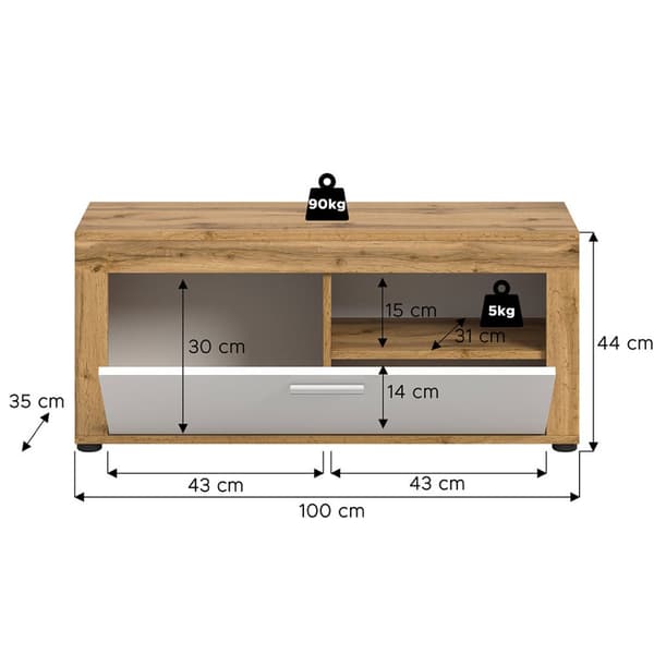 Jam bænk 1 klaplåge hvid, eg dekor.