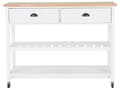Miniatyrbillede 4 af 11: Hvid Køkkenvogn med Træplade 120 x 48 x 91 cm Skab på Hjul med 2 skuffer Moderne Stil