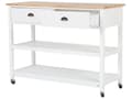 Miniatyrbillede 5 af 11: Hvid Køkkenvogn med Træplade 120 x 48 x 91 cm Skab på Hjul med 2 skuffer Moderne Stil