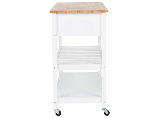 Hvid Køkkenvogn med Træplade 120 x 48 x 91 cm Skab på Hjul med 2 skuffer Moderne Stil