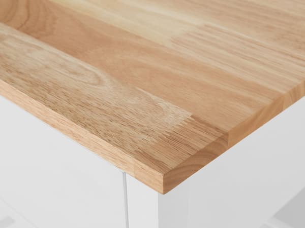 Hvid Køkkenvogn med Træplade 120 x 48 x 91 cm Skab på Hjul med 2 skuffer Moderne Stil