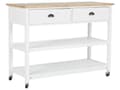 Miniatyrbillede 1 af 11: Hvid Køkkenvogn med Træplade 120 x 48 x 91 cm Skab på Hjul med 2 skuffer Moderne Stil