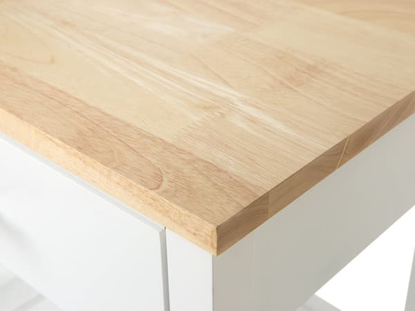 Tarjoiluvaunu valkoinen MDF-levy kumipuu 58 x 40 x 85 cm 2 hyllyllä laatikolla pyörät moderni perinteinen