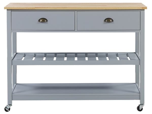 Tarjoiluvaunu harmaa MDF-levy puu 120 x 48 x 91 cm laatikoilla hyllyillä pyörillä rustiikkinen