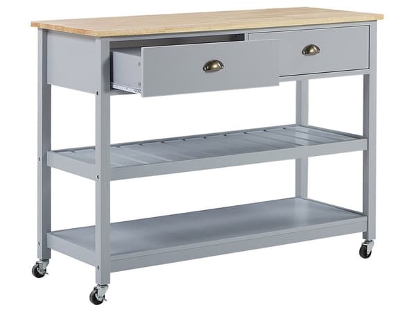 Tarjoiluvaunu harmaa MDF-levy puu 120 x 48 x 91 cm laatikoilla hyllyillä pyörillä rustiikkinen