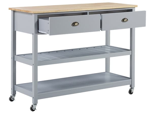 Tarjoiluvaunu harmaa MDF-levy puu 120 x 48 x 91 cm laatikoilla hyllyillä pyörillä rustiikkinen