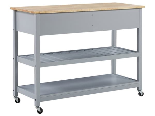 Tarjoiluvaunu harmaa MDF-levy puu 120 x 48 x 91 cm laatikoilla hyllyillä pyörillä rustiikkinen