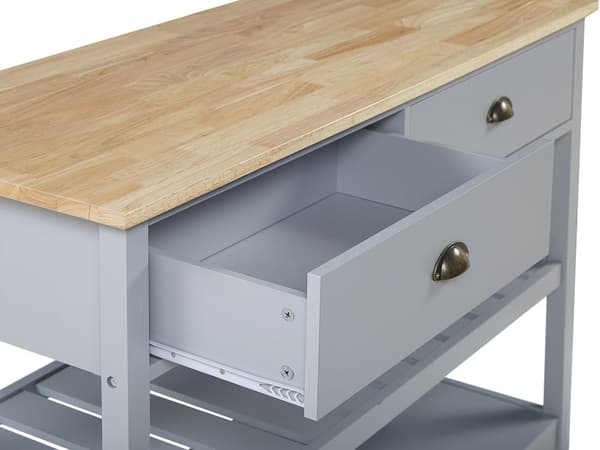 Tarjoiluvaunu harmaa MDF-levy puu 120 x 48 x 91 cm laatikoilla hyllyillä pyörillä rustiikkinen