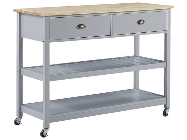 Tarjoiluvaunu harmaa MDF-levy puu 120 x 48 x 91 cm laatikoilla hyllyillä pyörillä rustiikkinen