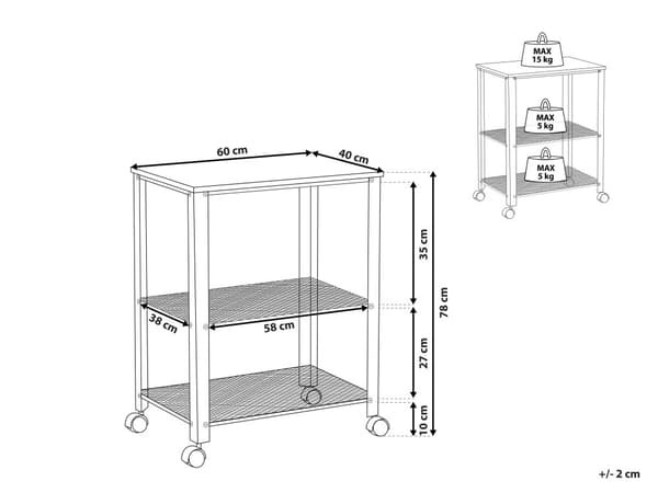 Tarjoiluvaunu tumma mänty puu/musta 40L x 50W x 86H cm 3 laatikkoa industriaalinen tyyli