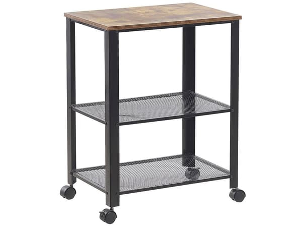 Tarjoiluvaunu tumma mänty puu/musta 40L x 50W x 86H cm 3 laatikkoa industriaalinen tyyli