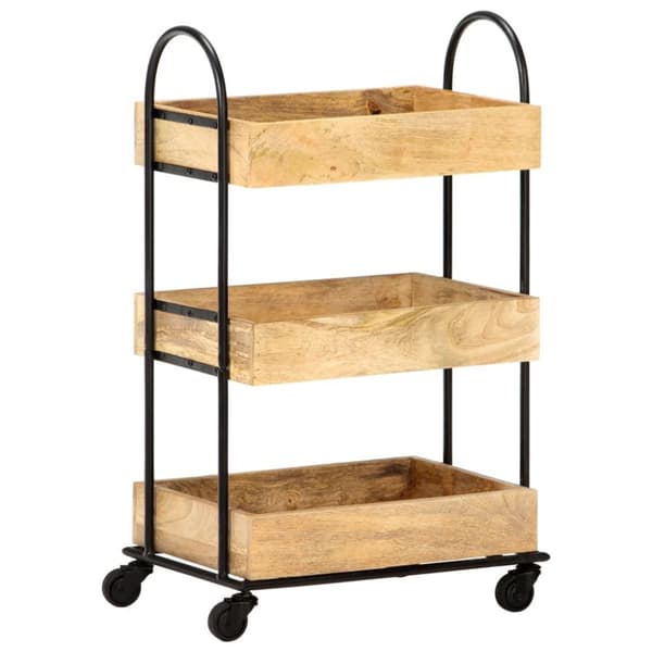 vidaXL Tarjoiluvaunu 3 tasoa 46x30x76 cm täysi mangopuu