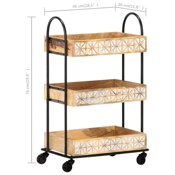 vidaXL Tarjoiluvaunu 3 tasoa 46x30x76 cm täysi mangopuu