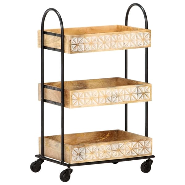 vidaXL Tarjoiluvaunu 3 tasoa 46x30x76 cm täysi mangopuu
