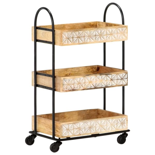 vidaXL Tarjoiluvaunu 3 tasoa 46x30x76 cm täysi mangopuu