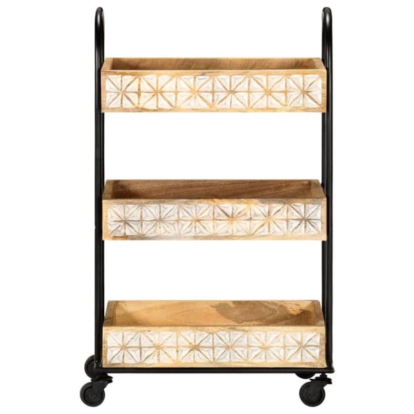 vidaXL Tarjoiluvaunu 3 tasoa 46x30x76 cm täysi mangopuu