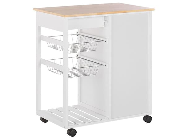 Serveringsvogn Lyst Træ MDF Hvid Metal 76 x 48 x 88 cm Køkkenvogn Skuffer Opbevaring Skab Hylder Hjul Stue Køkken Indretning Tilbehør