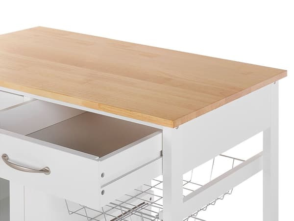 Serveringsvogn Lyst Træ MDF Hvid Metal 76 x 48 x 88 cm Køkkenvogn Skuffer Opbevaring Skab Hylder Hjul Stue Køkken Indretning Tilbehør