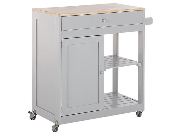 Tarjoiluvaunu harmaa MDF-levy 75 x 43 x 87 cm pyörillä kaapilla laatikolla hyllyillä moderni
