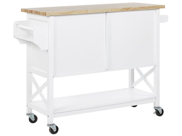 Tarjoiluvaunu valkoinen 102 x 90 x 44 cm MDF-levy metalli puu 2-ovinen pyörät hyllyt