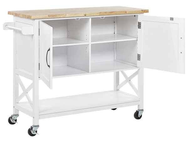 Køkkenvogn Hvid Lyst Træ MDF 102 x 44 x 90 cm Dekorativ Serveringsvogn på Hjul Skab Hylde Opbevaring Skandinavisk Retro Køkkenø Design