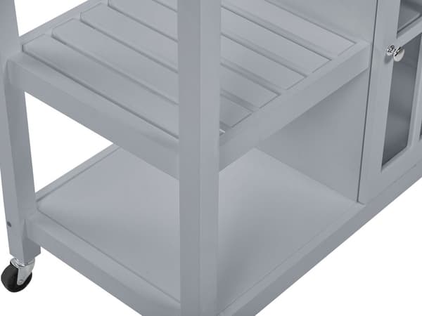 Køkkenvogn Grå Lyst Træ med Glas 80 x 43 x 88 cm Serveringsvogn på Hjul med Hylder Skuffer Skandinavisk Design til Spisestue Tilbehør Dekor