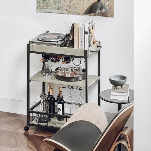 SoBuy Tarjoiluvaunu, Sivupöytä Kärry Pyörällinen säilytyskaluste, betonikuvio Pituus 80 cm Leveys 40 cm Korkeus 90 cm vaaleanharmaa FKW56-HG